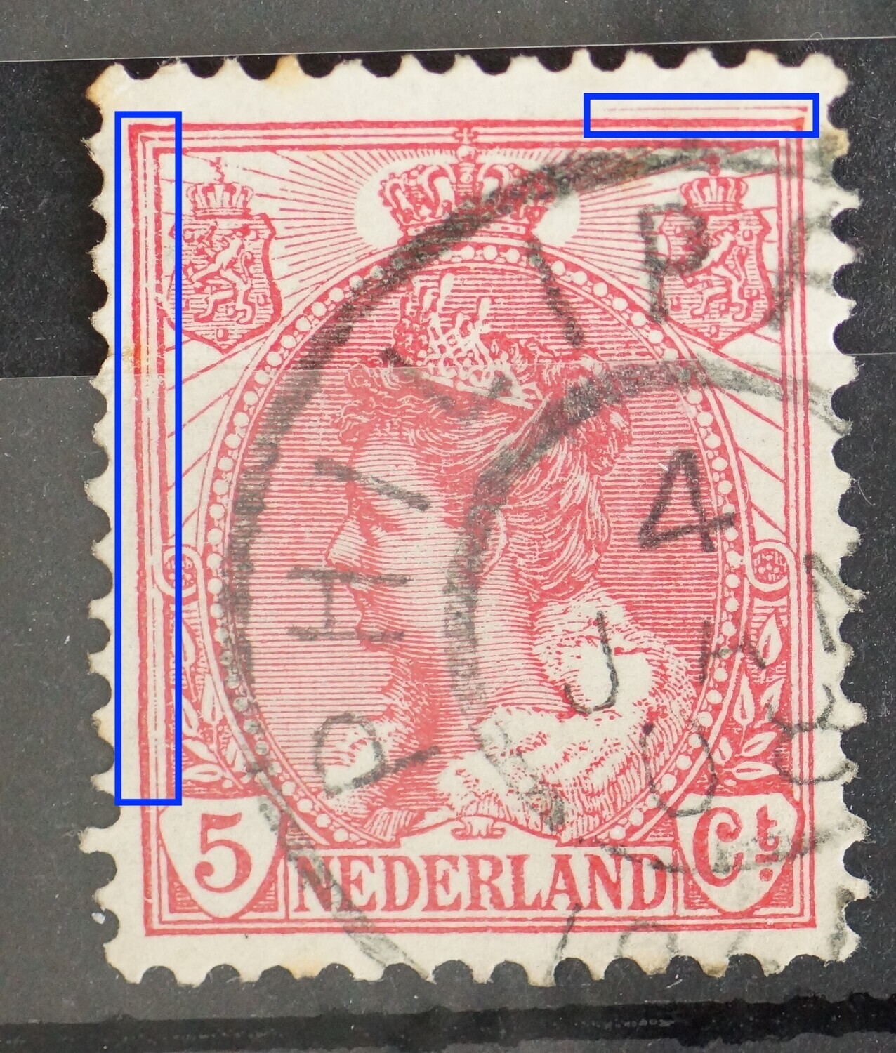 NVPH 60 - ro.a. beschadigde kaderlijn links en streep boven, rechts