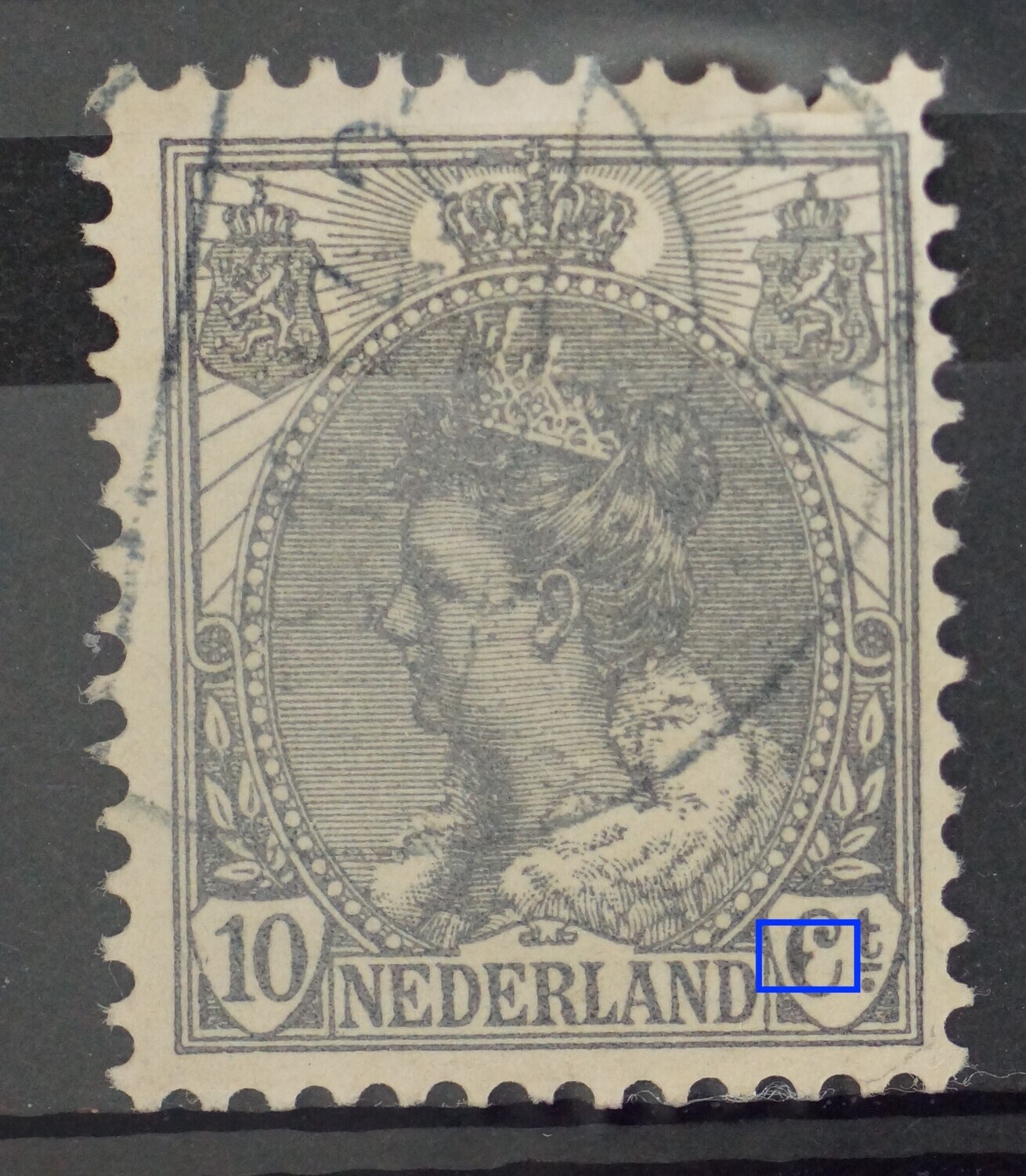 NVPH 62 - grijze vlek aan de C van Ct.