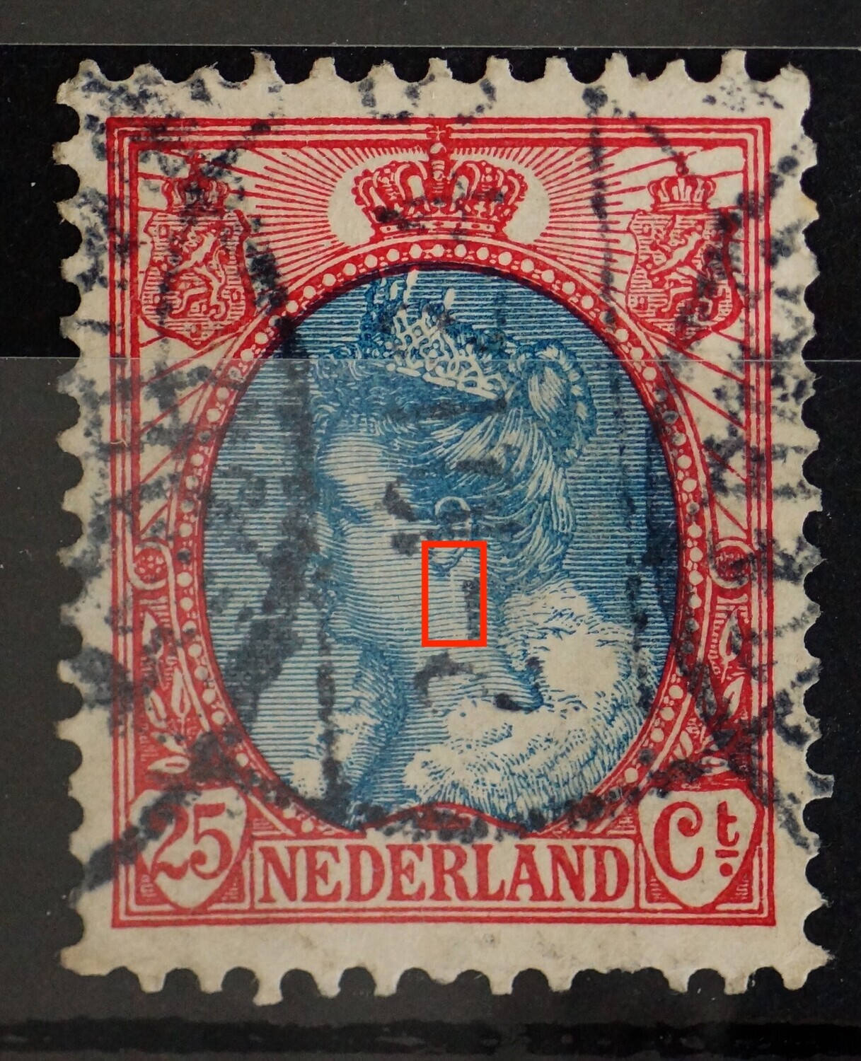 NVPH 71 - verticale witte kras onder het oor