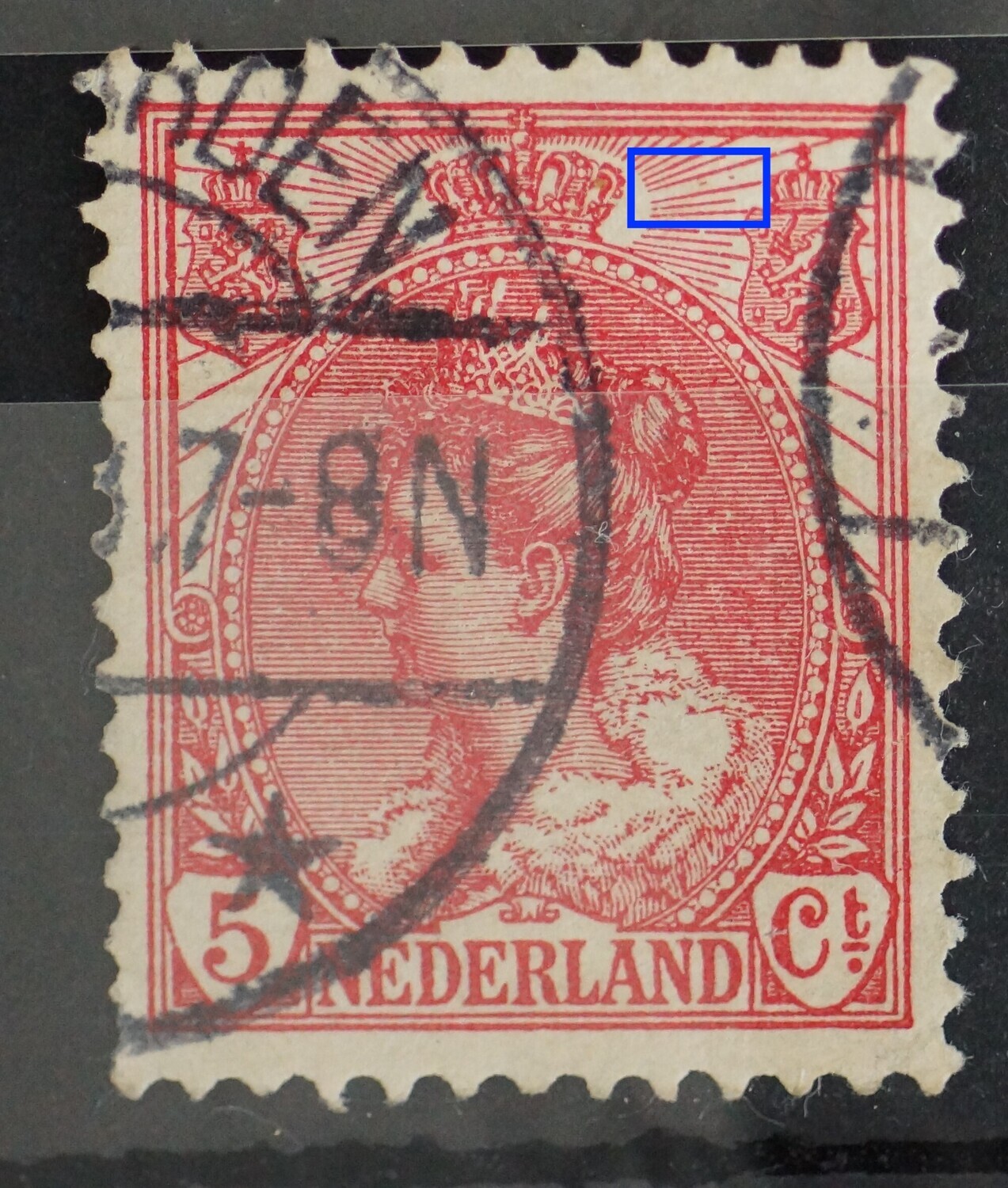 NVPH 60 - ontbrekende straal rechts van kroon