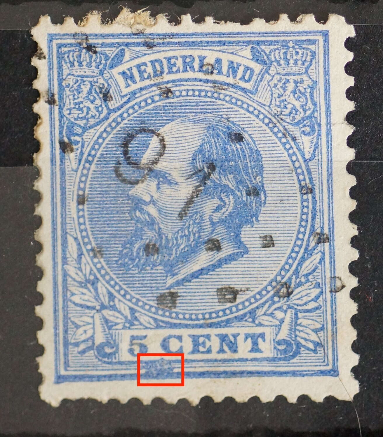 NVPH 19 - grote blauwe vlek onder 5 C