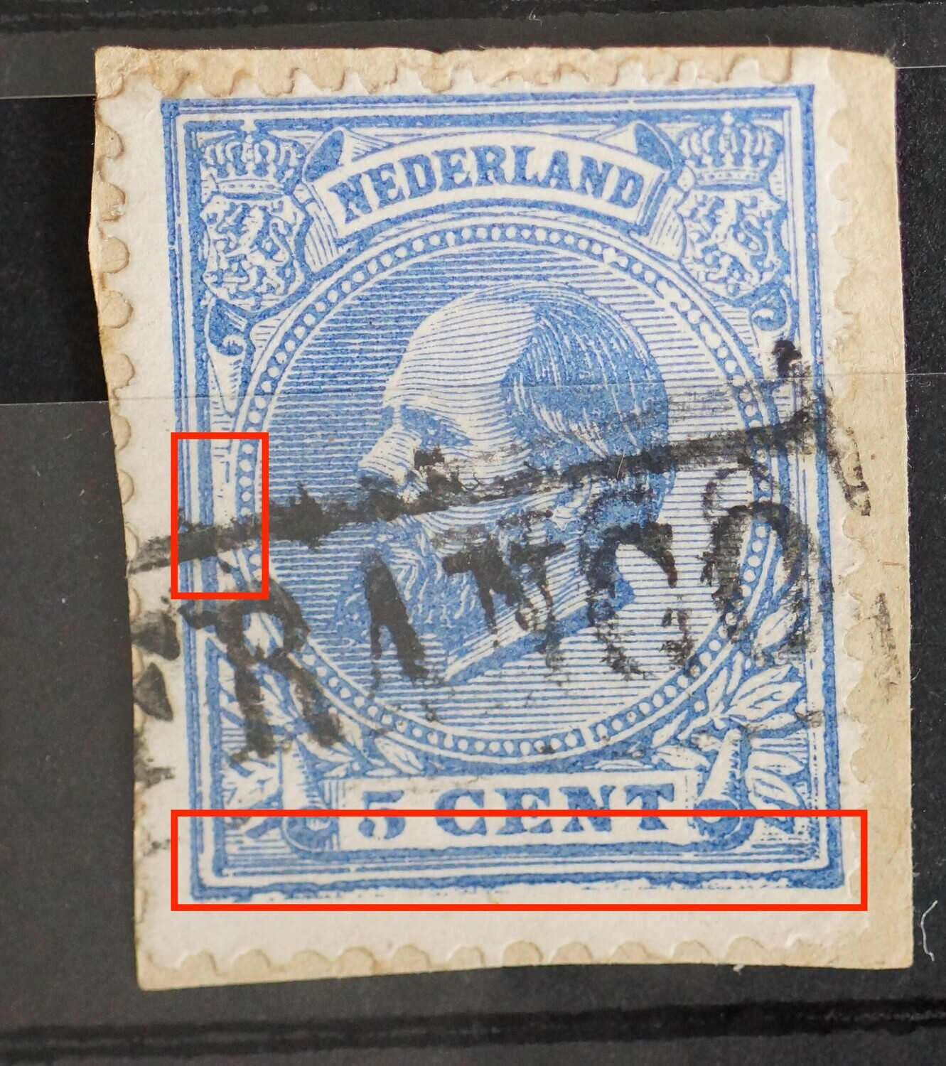 NVPH 19 - grote hoeveelheid grote beschadigingen in het zegelbeeld