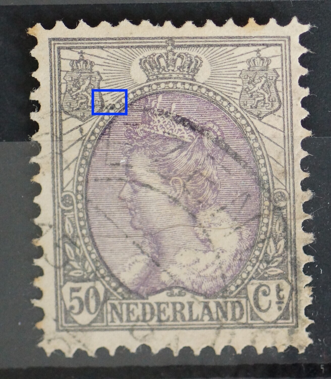 NVPH 75 - breuk in straal naast linker wapenschild NVPH 75 - breuk in straal naast linker wapenschild