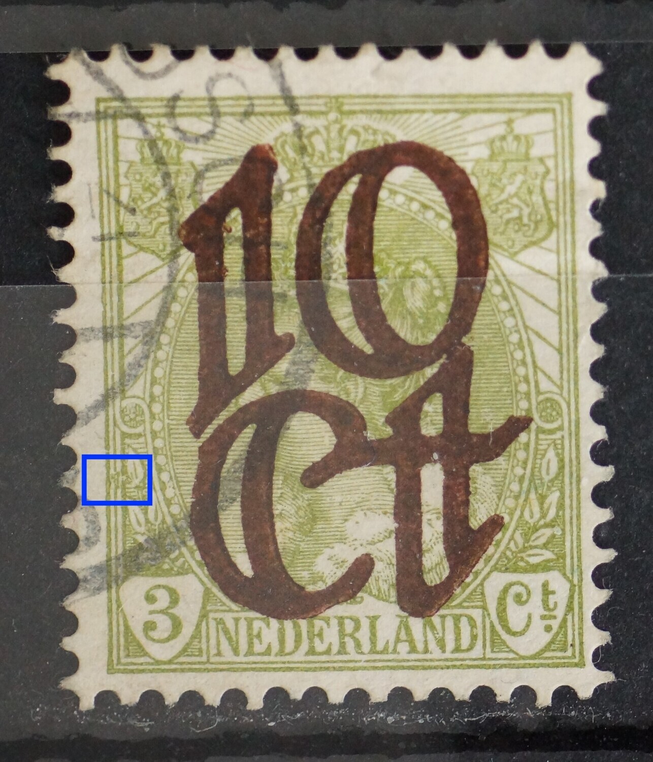 NVPH 116 - groene vlek tussen kaderlijnen links