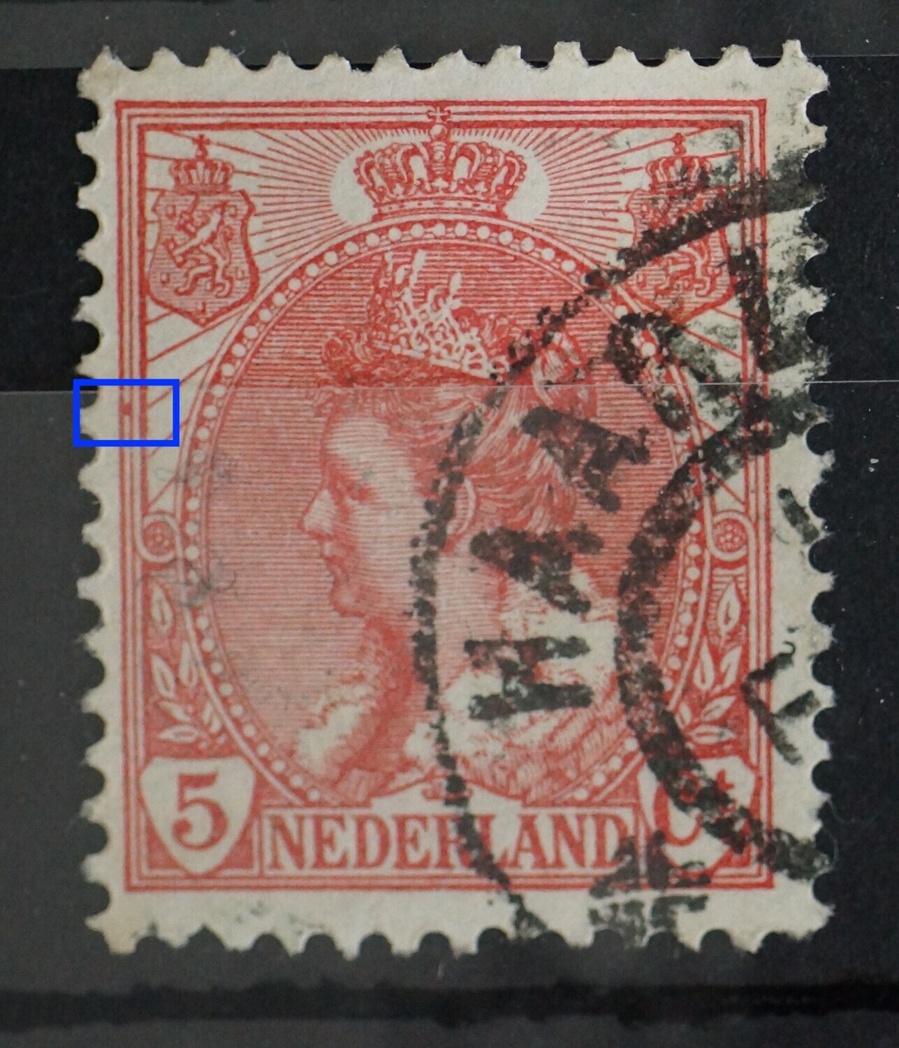 NVPH 60 - rode stip tussen kaderlijnen links NVPH 60 - rode stip tussen kaderlijnen links