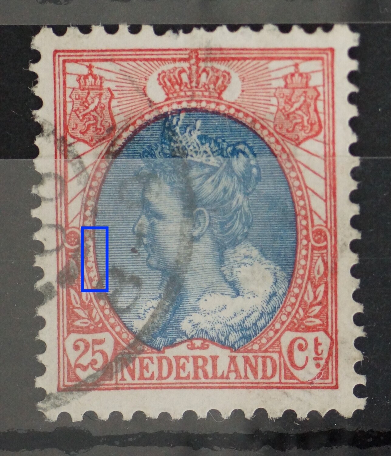 NVPH 71 - witte vlek in parelrand links