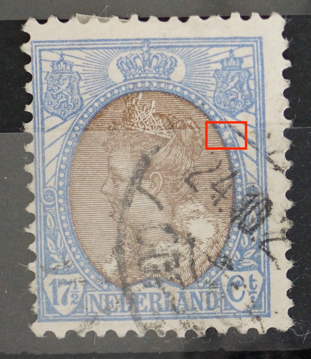 NVPH 67 - witte vlek in parelrand rechts NVPH 67 - witte vlek in parelrand rechts