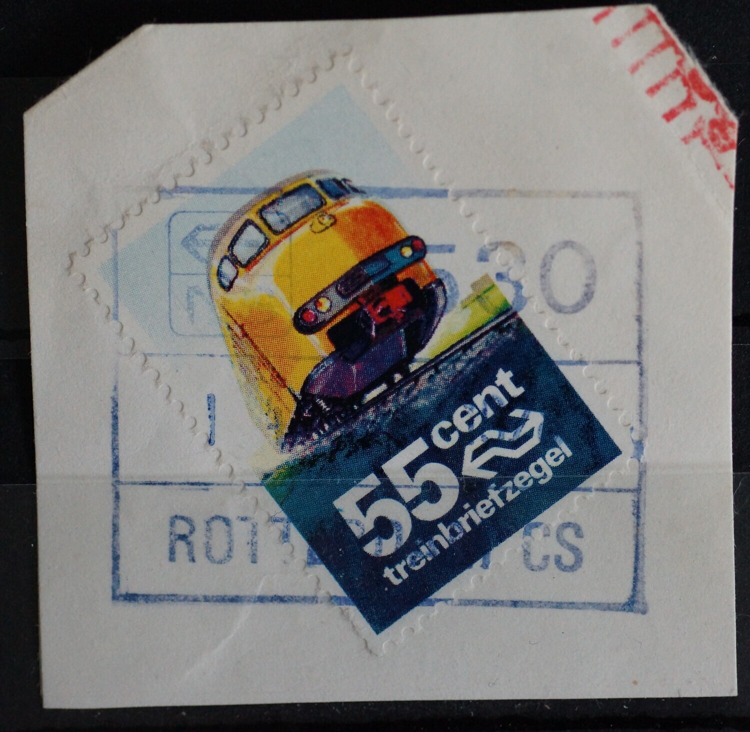 spoorwegstempel Rotterdam CS op spoorwegzegel 55 cent