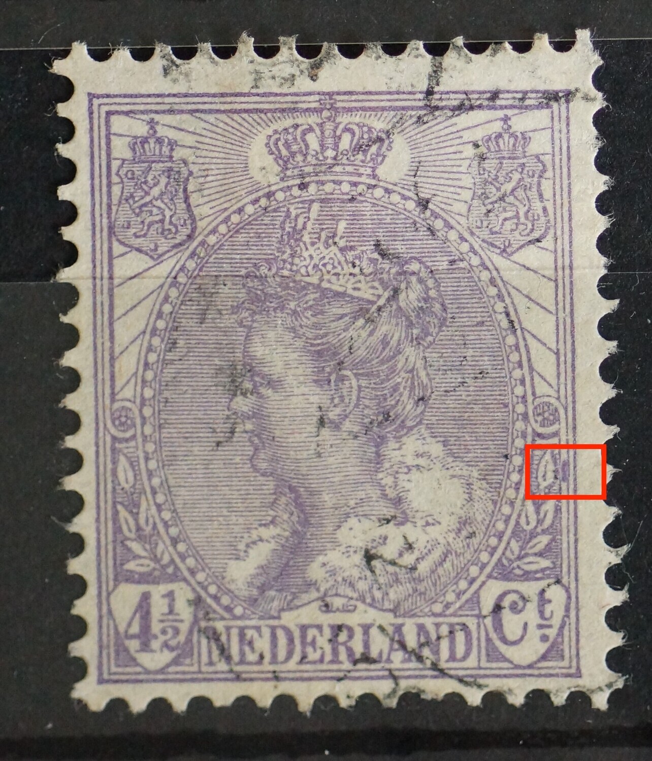 NVPH 59 - violette vlek tussen kaderlijnen rechts
