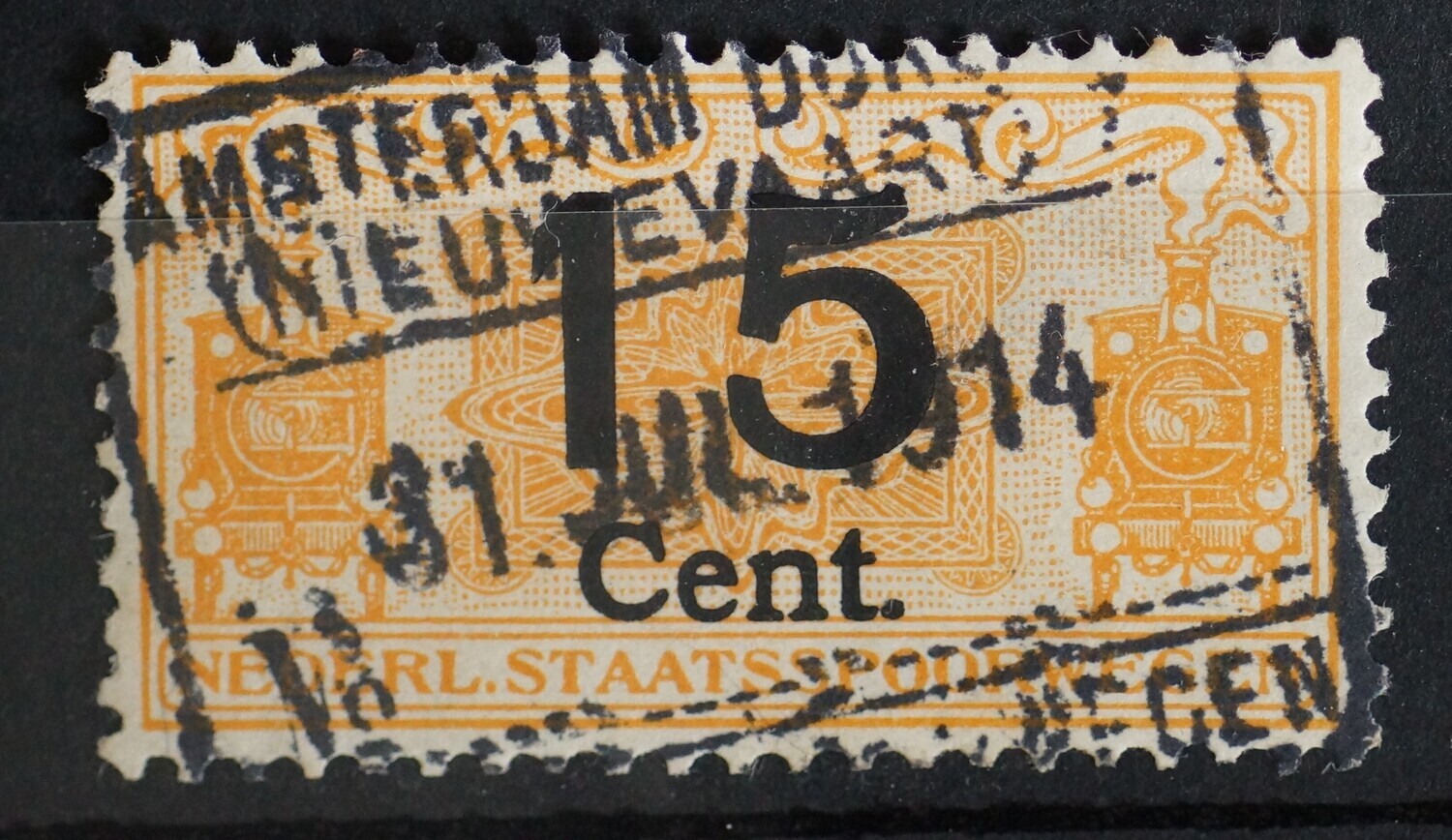 spoorwegstempel Amsterdam Nieuwe Vaart op spoorwegzegel 15 cent