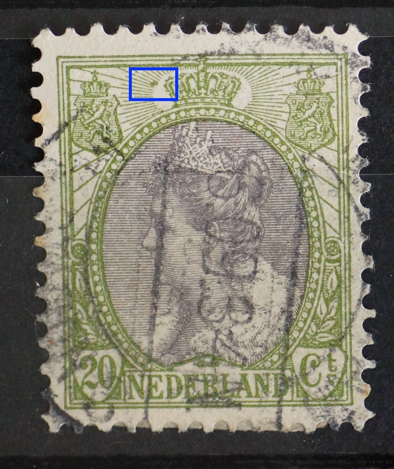 NVPH 69 - groene vlek in stralen links van kroon