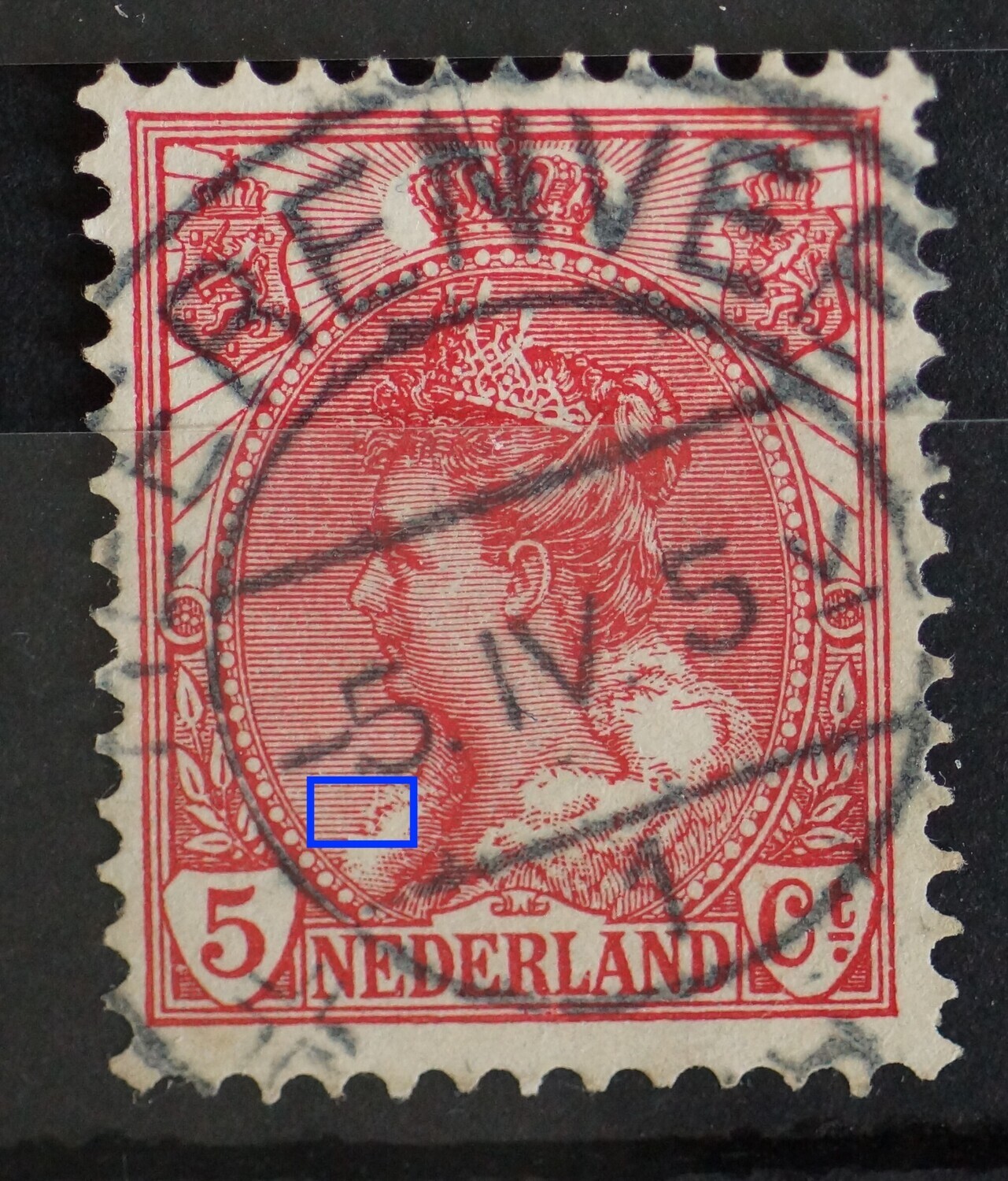 NVPH 60 - witte kras in arcering voor de bontkraag NVPH 60 - witte kras in arcering voor de bontkraag