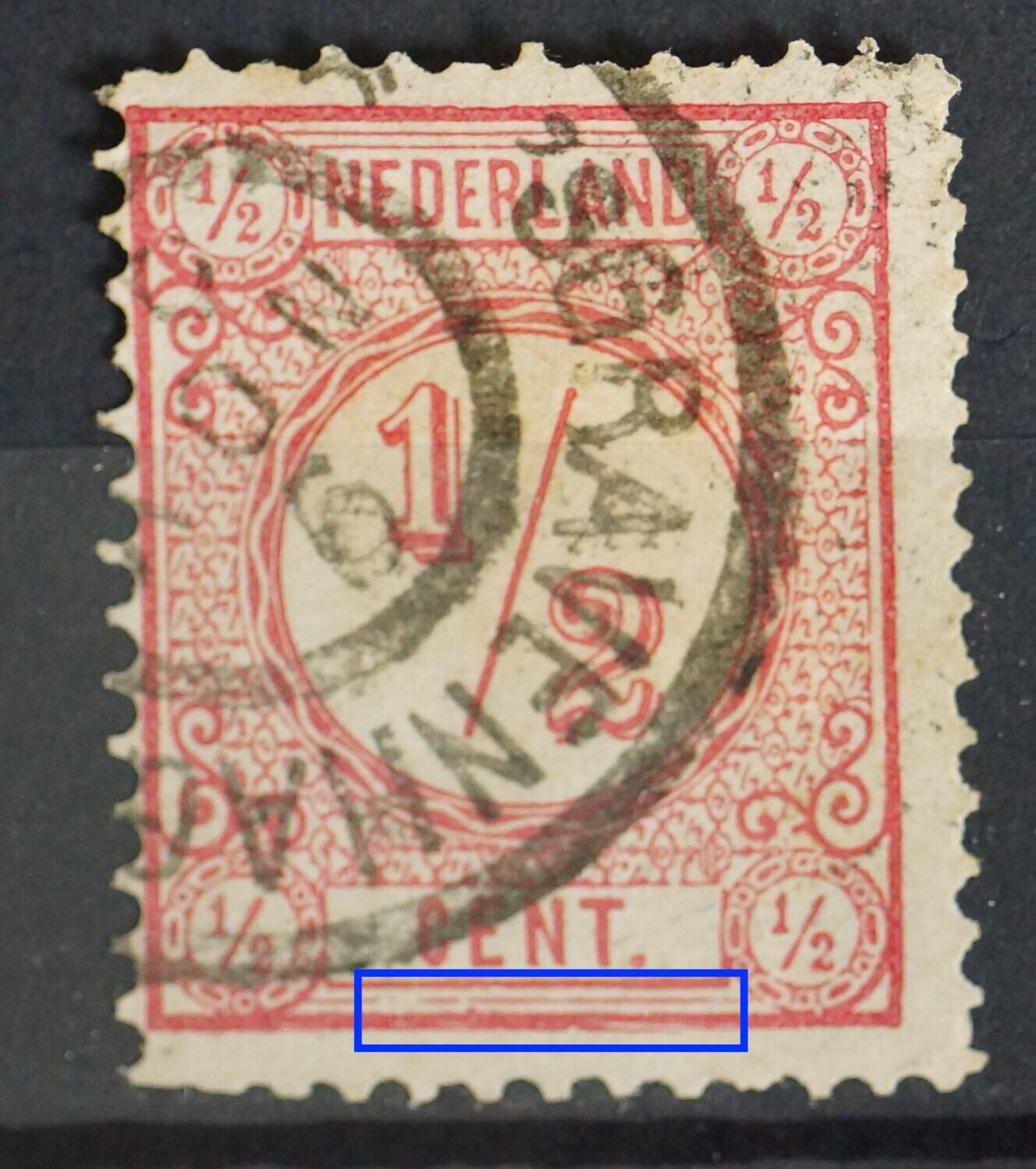 NVPH 30 - beschadigde kaderlijnen onder
