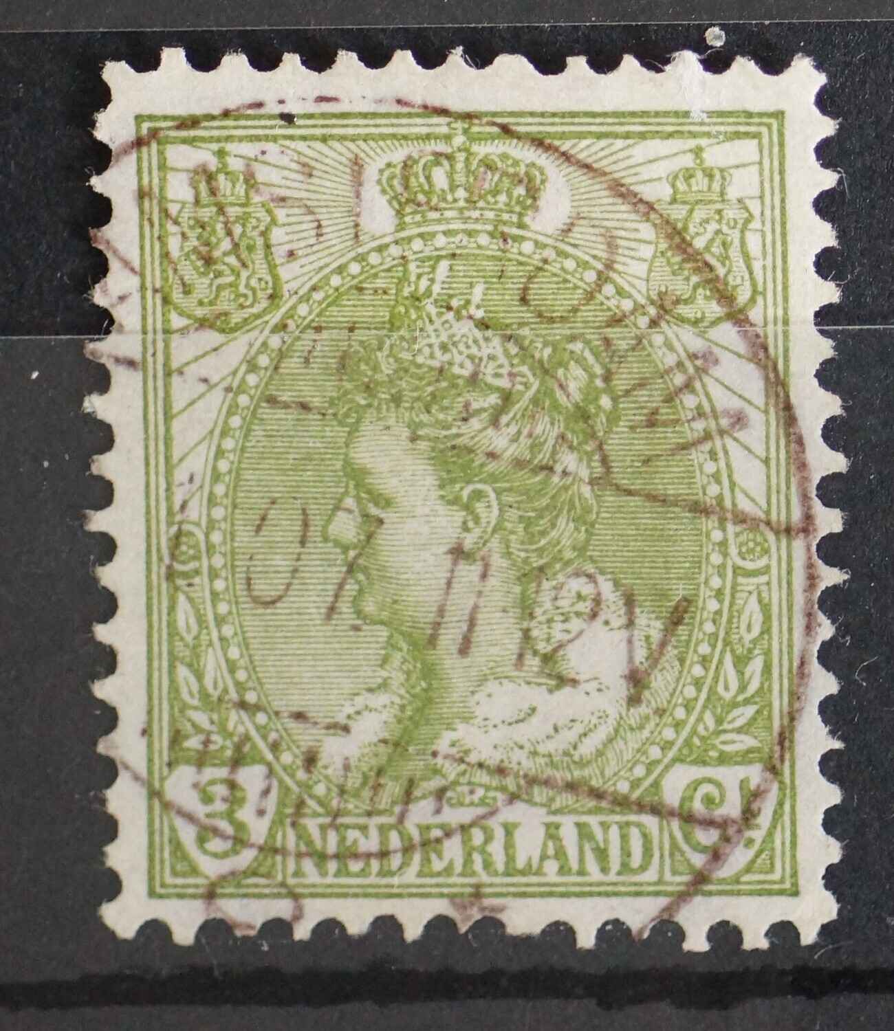 Amsterdam 8 op NVPH 57 (bruinviolet stempel)