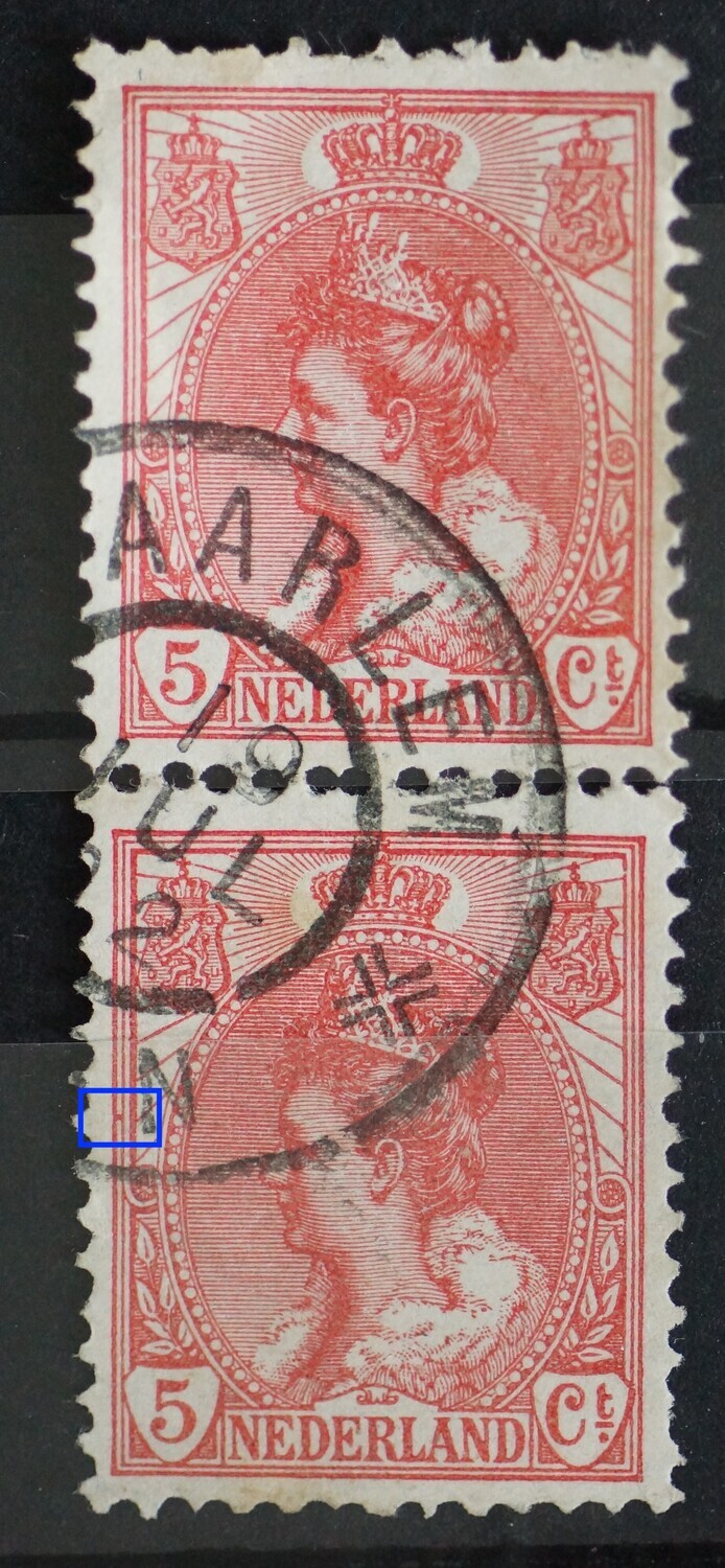 NVPH 60 (paar) - rode vlek tussen kaderlijnen links (onderste zegel)
