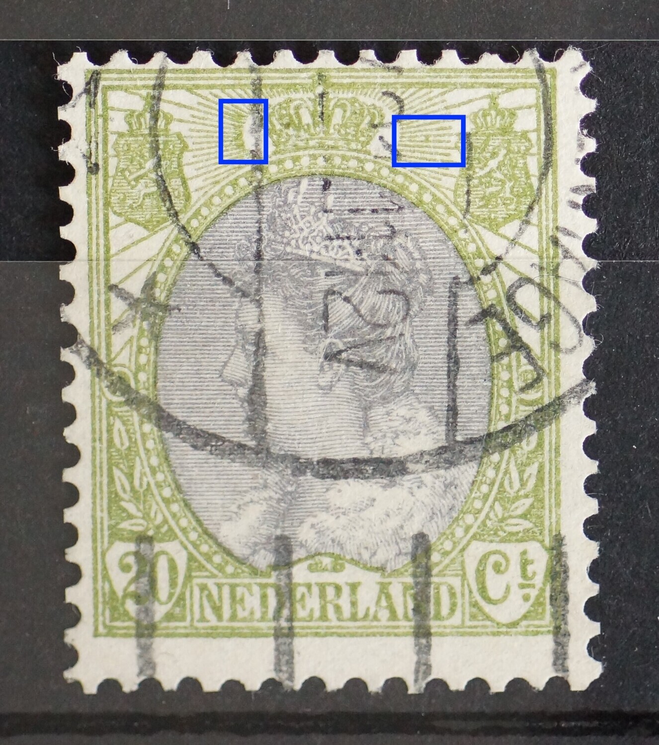 NVPH 69 - o.a. groene punt tussen stralen rechts van kroon