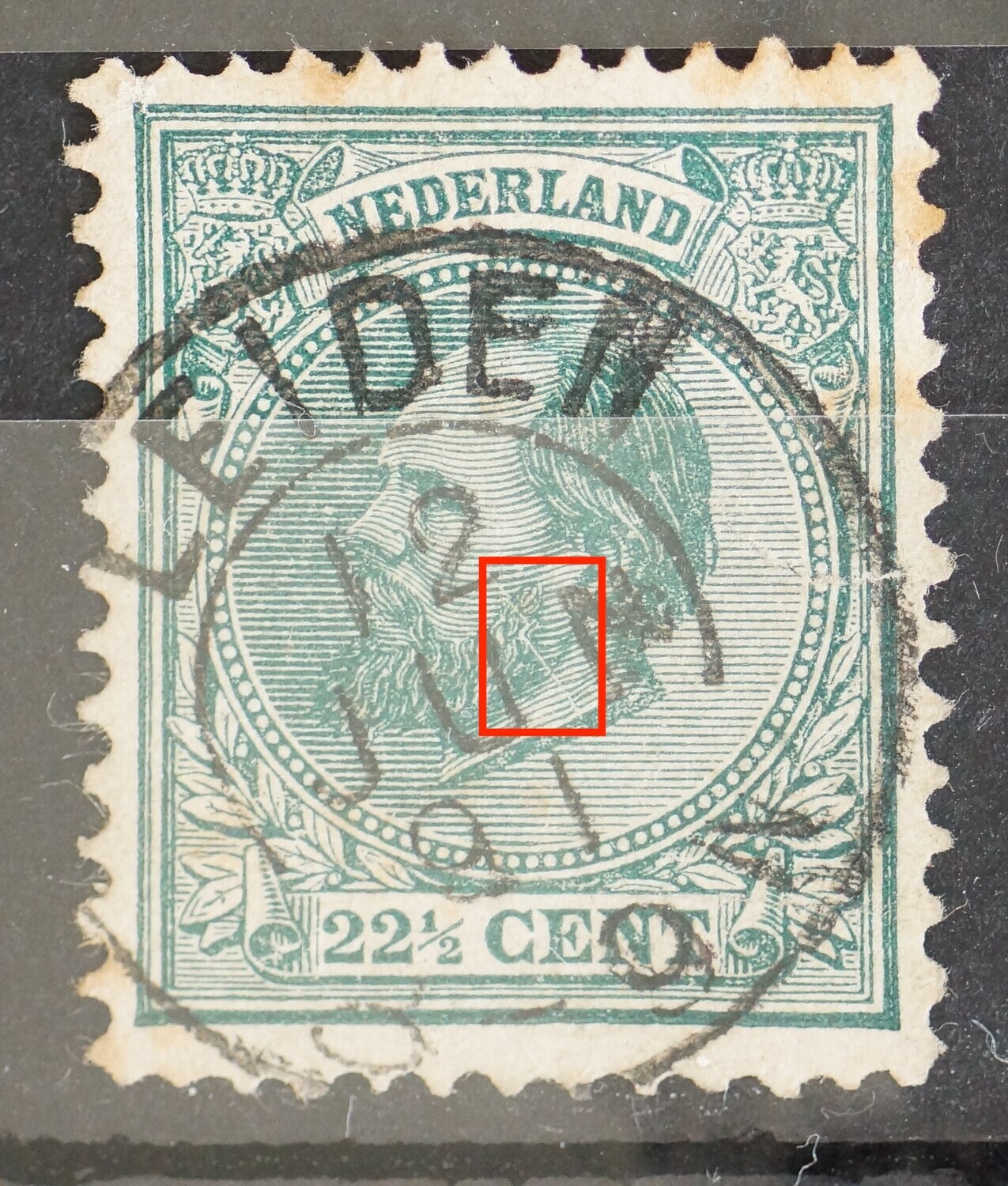 NVPH 25 - witte kras ("bliksemschicht") in het gezicht
