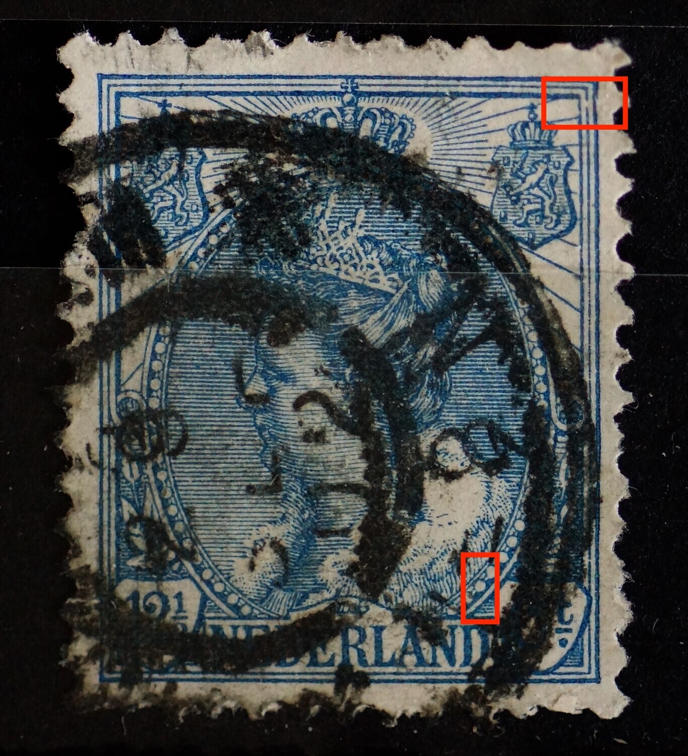 NVPH 63 - bo.a. verticale witte kras boven de 2e D van NEDERLAND