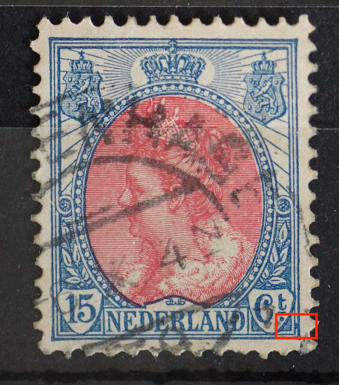NVPH 65 - blauwe vlek tussen kaderlijnen rechts van Ct.