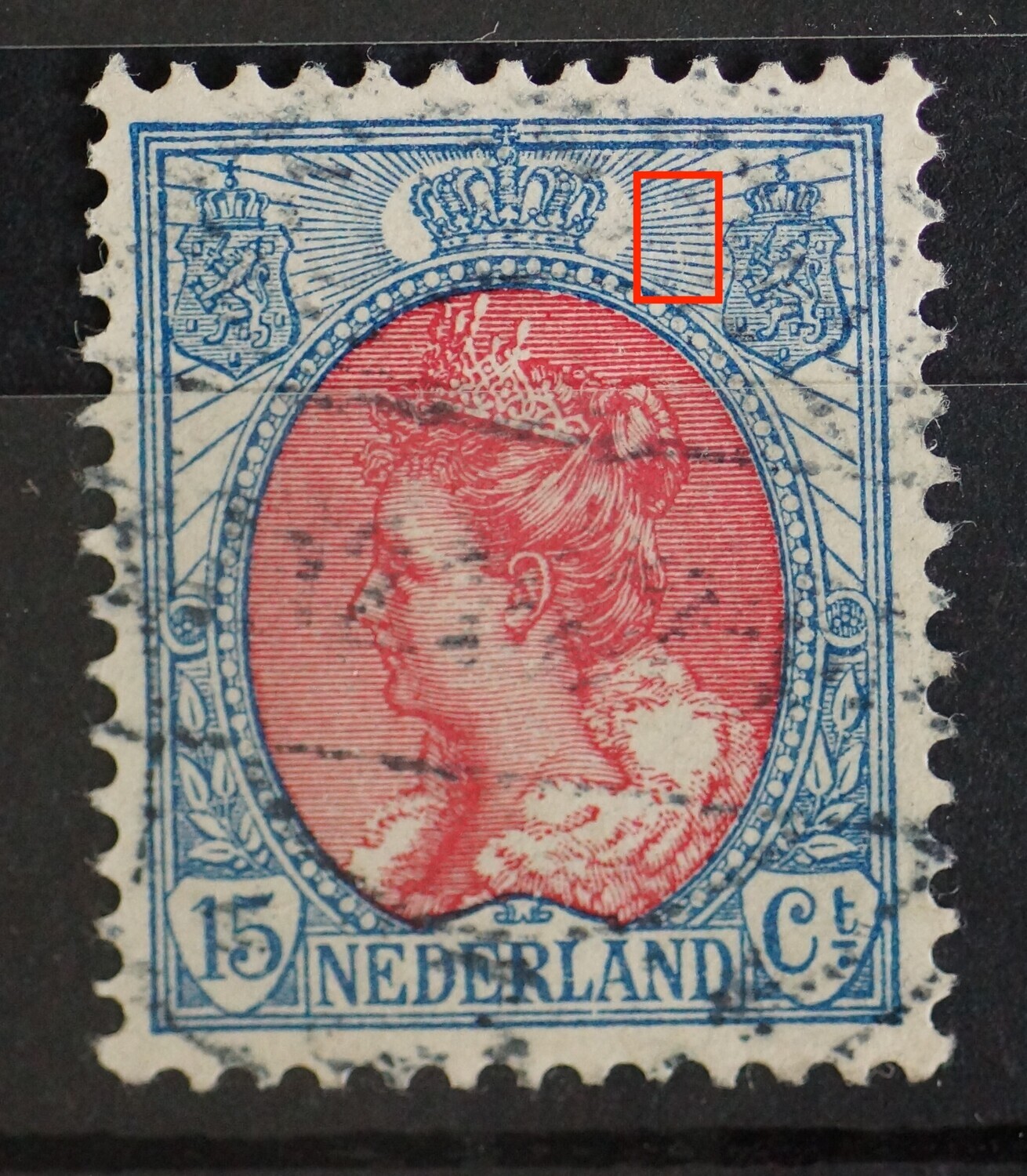 NVPH 65 - witte kras / breuk in stralen rechts van kroon