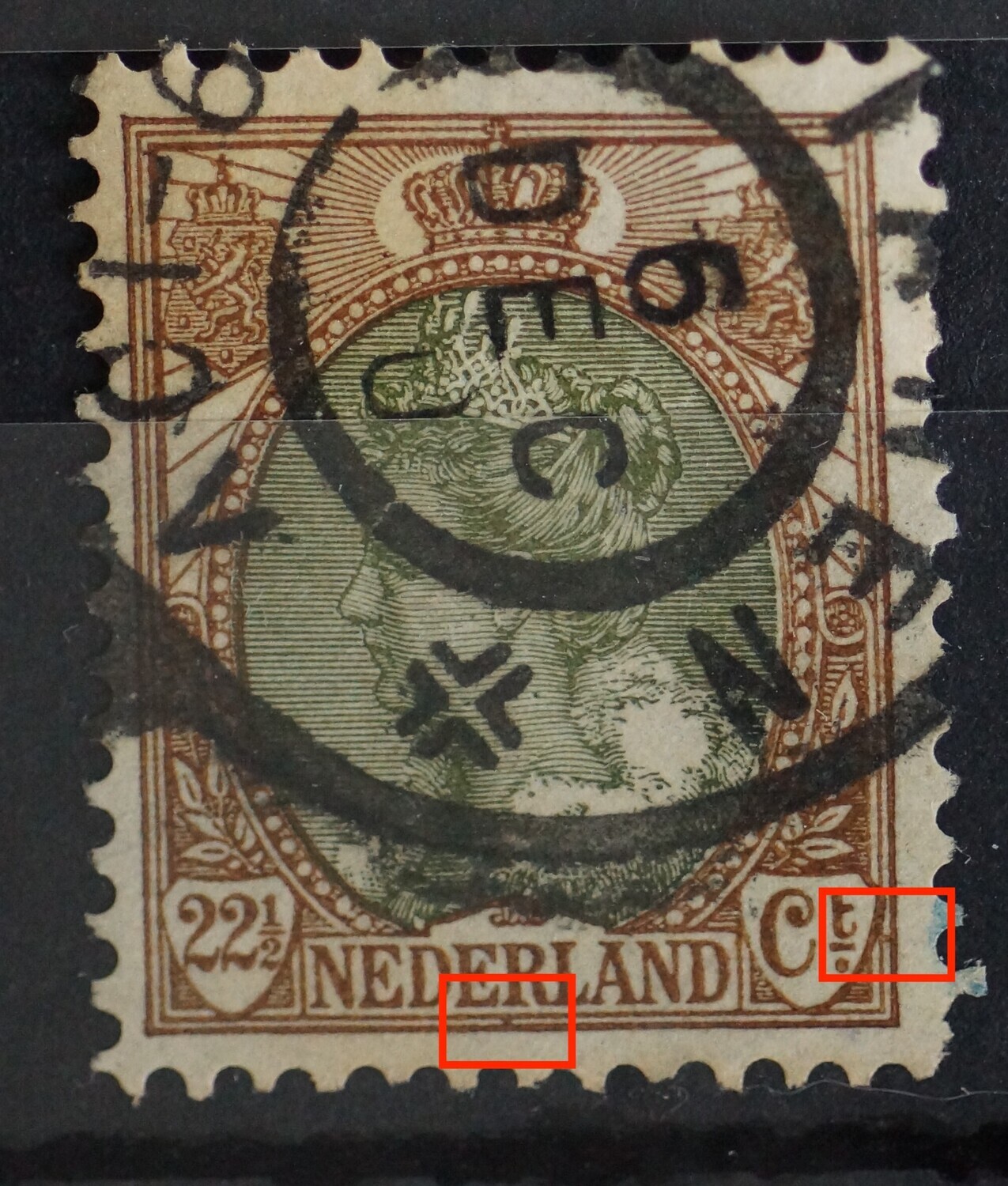 NVPH 70 - bruine punt onder de R van NEDERLAND