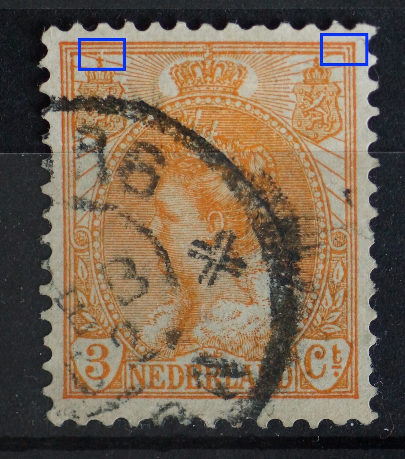 NVPH 56 - o.a. breuk in kaderlijn boven, rechts
