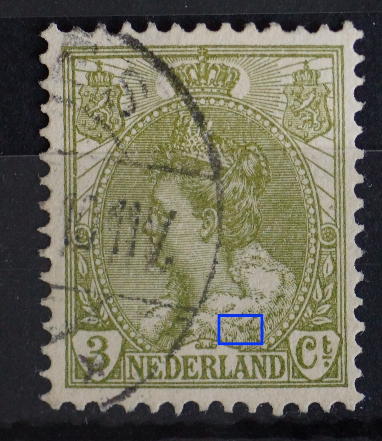 NVPH 57 - groene vlek in bpntkraag NVPH 57 - groene vlek in bpntkraag