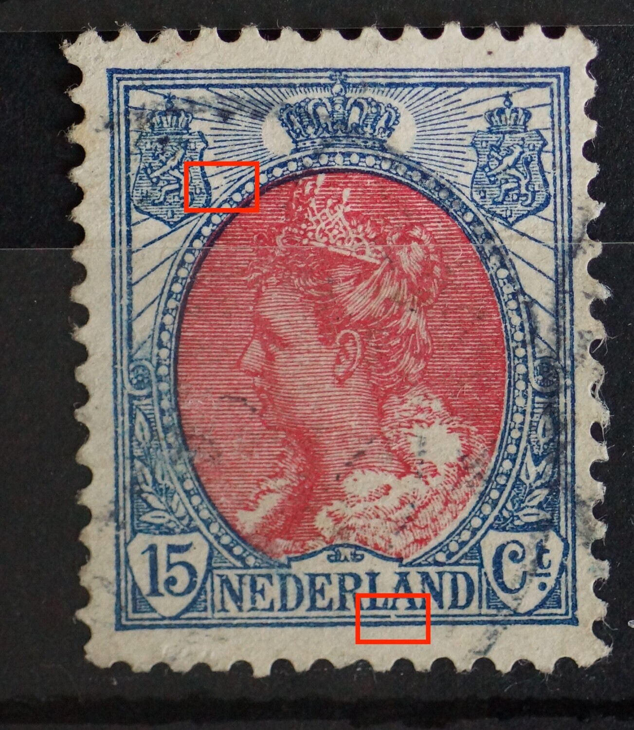 NVPH 65 - o.a. breuk in kaderlijn onder de A van NEDERLAND