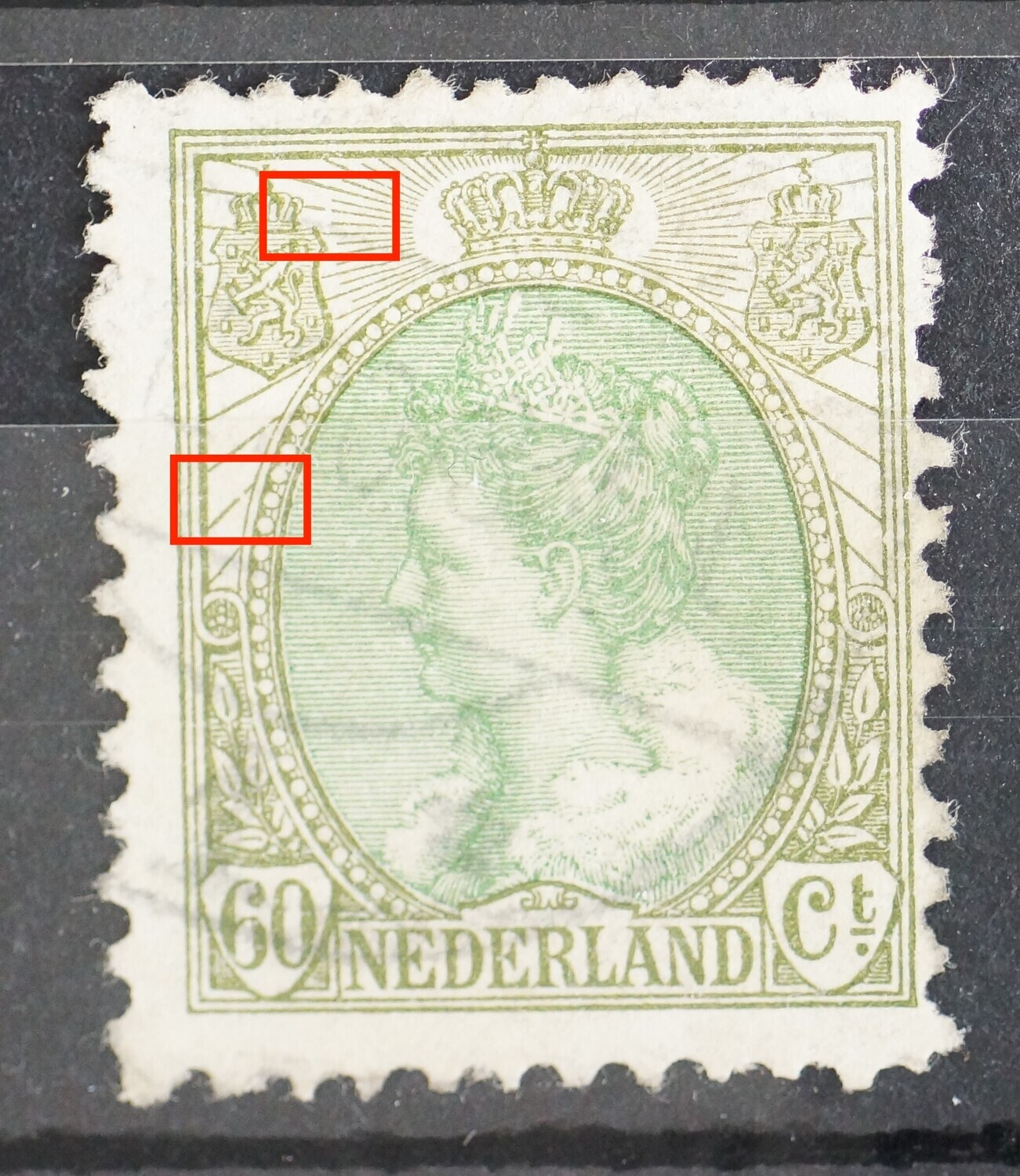 NVPH 76 - breuk in kaderlijn links (2x) NVPH 76 - breuk in kaderlijn links (2x)