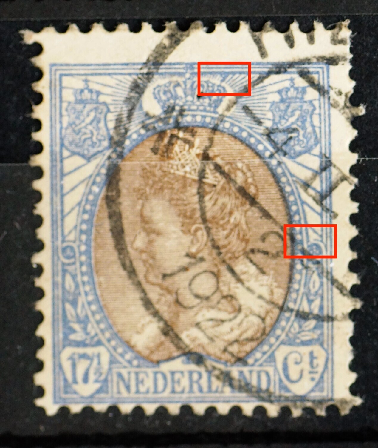 NVPH 67 - o.a. breuk in bovenzijde rozet rechts