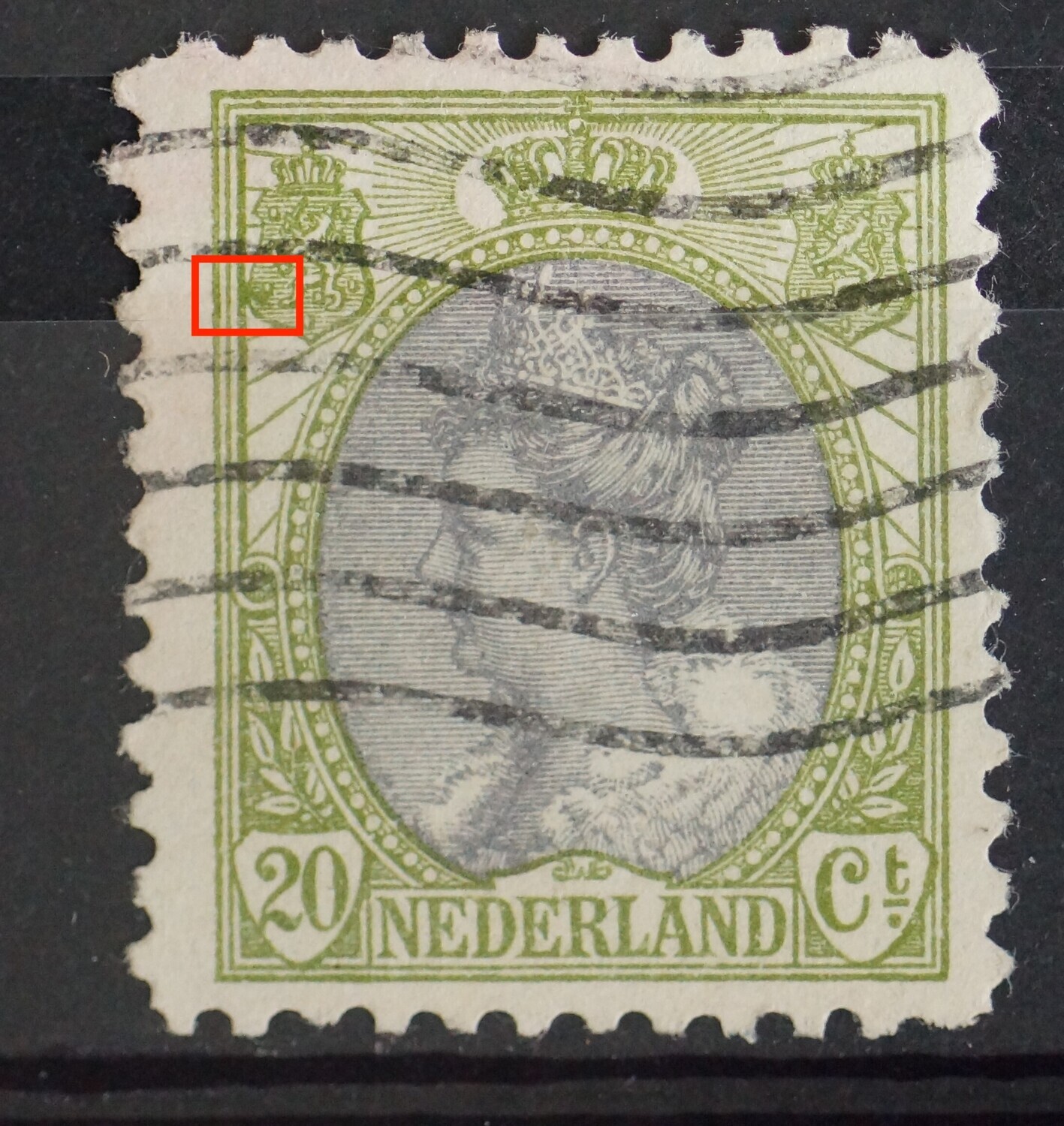 NVPH 69 - groene vlek onderin linker wapenschild