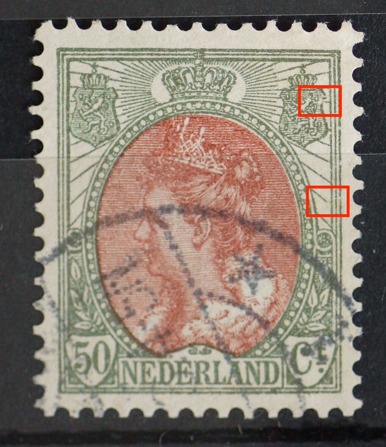 NVPH 74 - o.a. breuk in straal rechts, midden