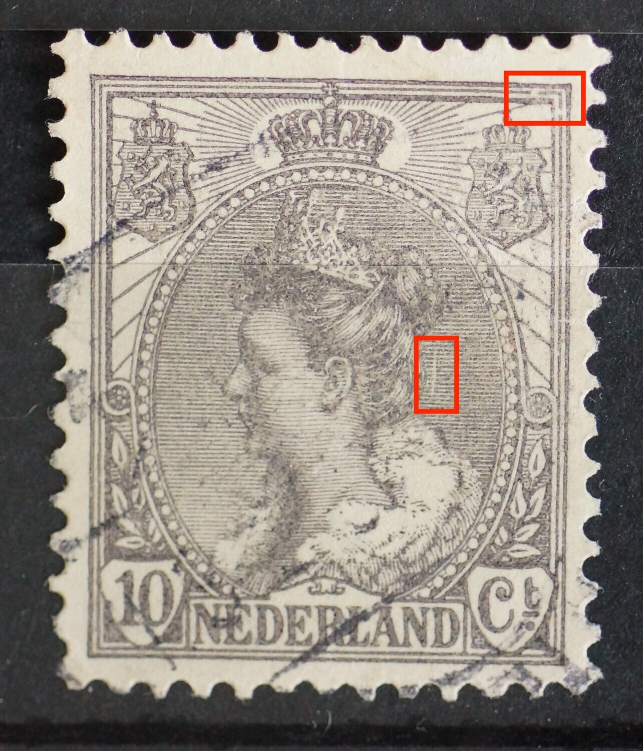 NVPH 62 - o.a. witte verticale kras achter het hoofd