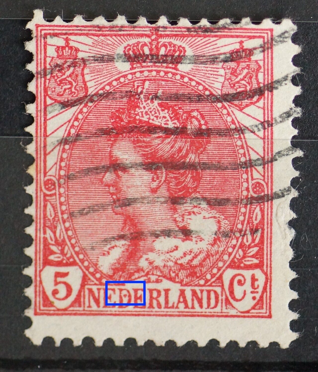 NVPH 60 - o.a. grote rode punt in de 1e D van NEDERLAND