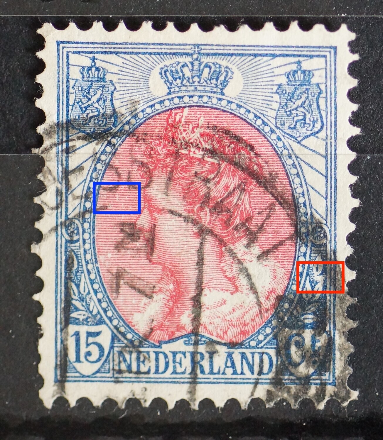 NVPH 65 - o.a. witte vlek tussen bladeren rechts