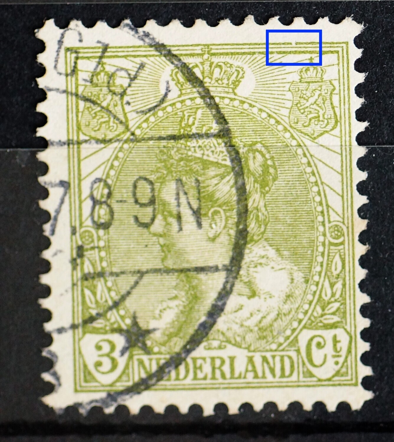 NVPH 57 - breuk in kaderlijn boven, rechts