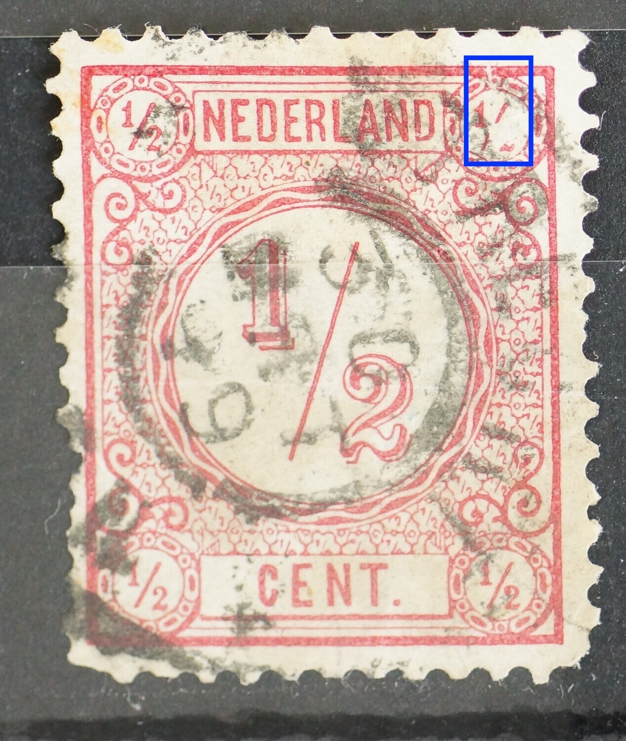 NVPH 30 -witte vlek rond cijfer rechtsboven