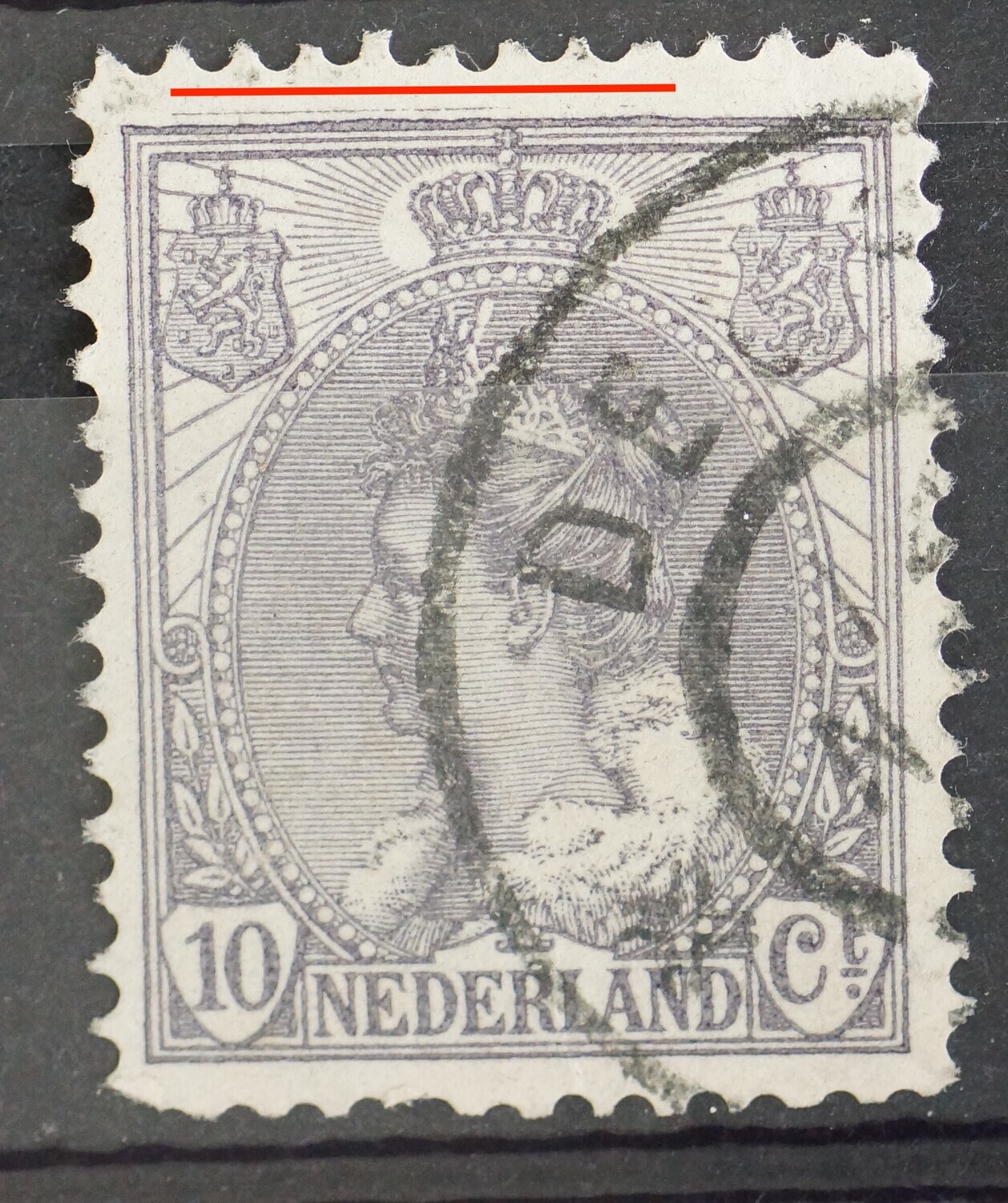 NVPH 62 - extra grijze lijn boven het zegelbeeld