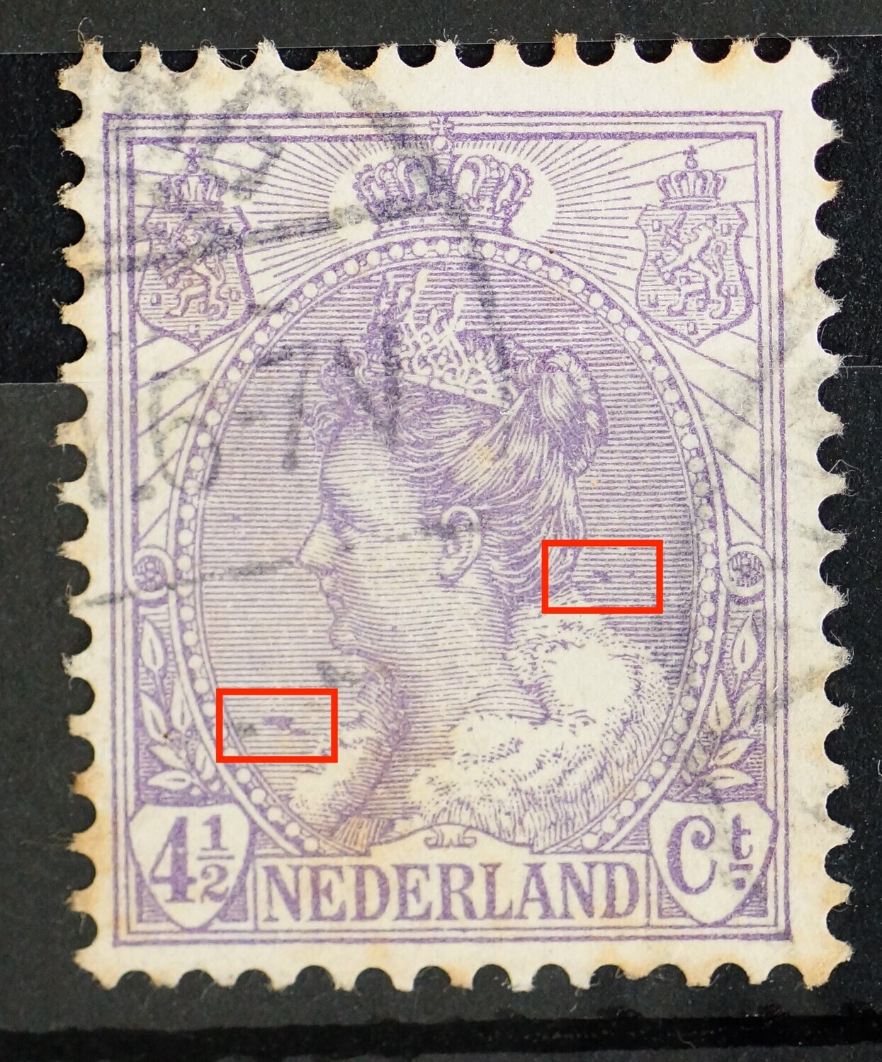 NVPH 59 - violette vlekken voor en achter het hoofd