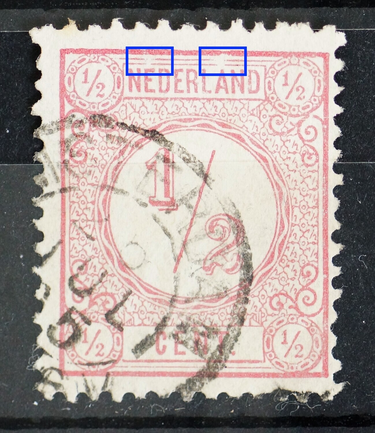 NVPH 30 - breuk in kaderlijn boven (2x)