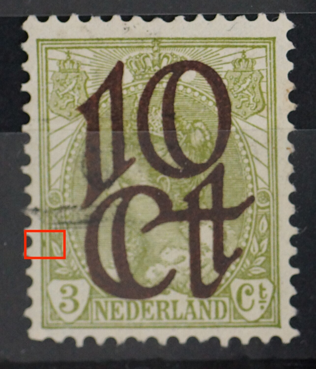 NVPH 116 - groene vlek tussen kaderlijnen links
