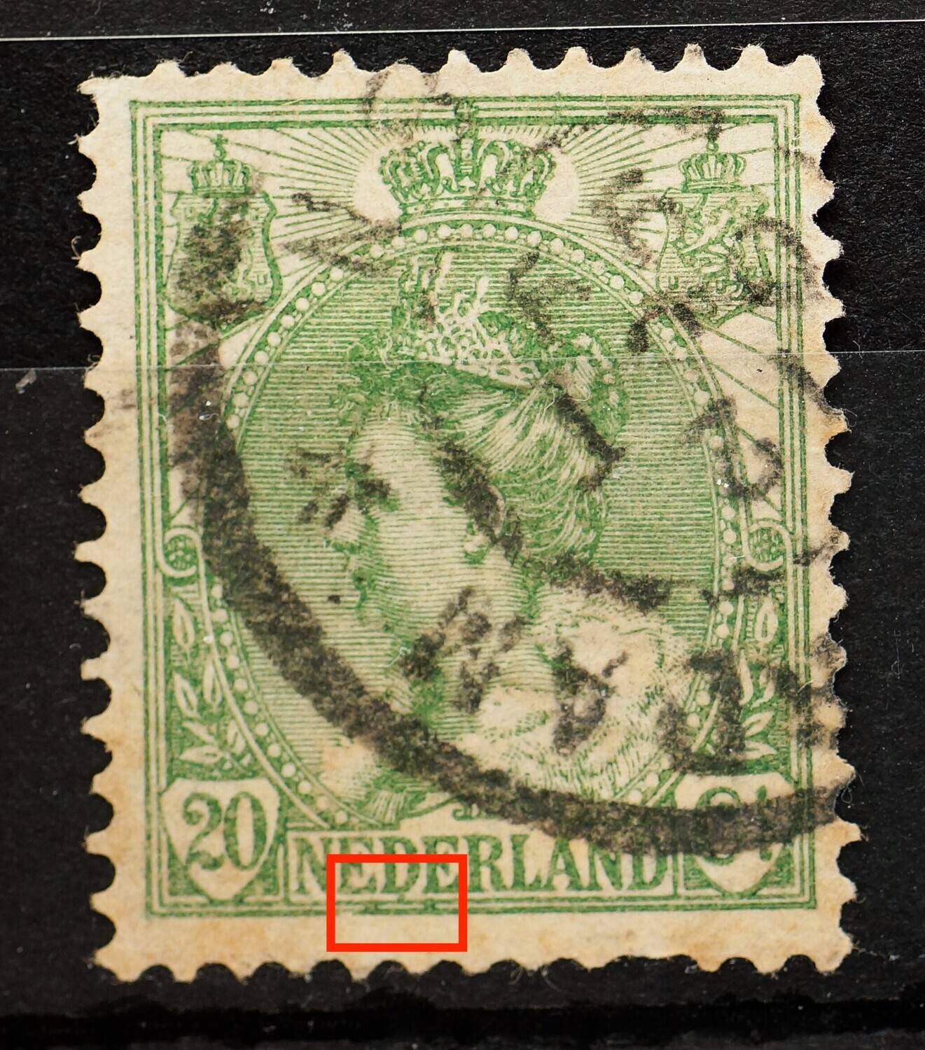 NVPH 68 - groene vlekken onder EDE van NEDERLAND