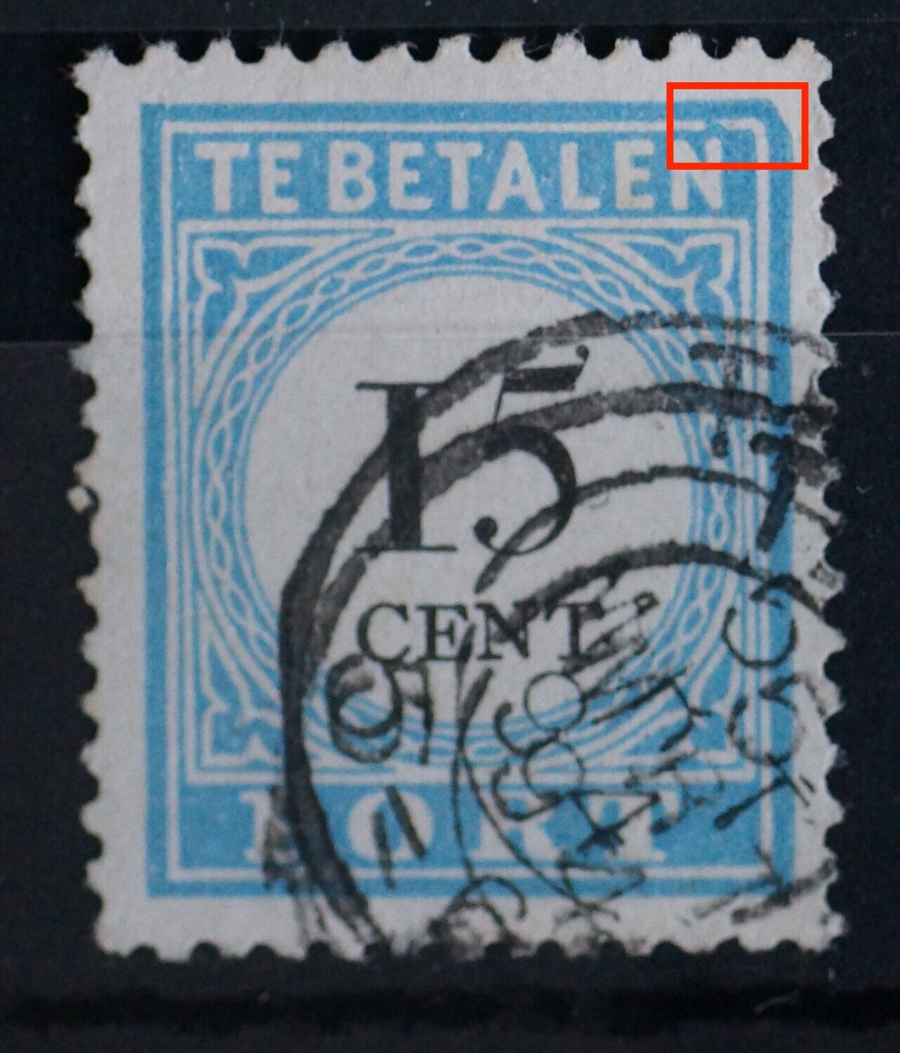 NVPH P9 - blauwe vlek en "ronde hoek" rechtsboven