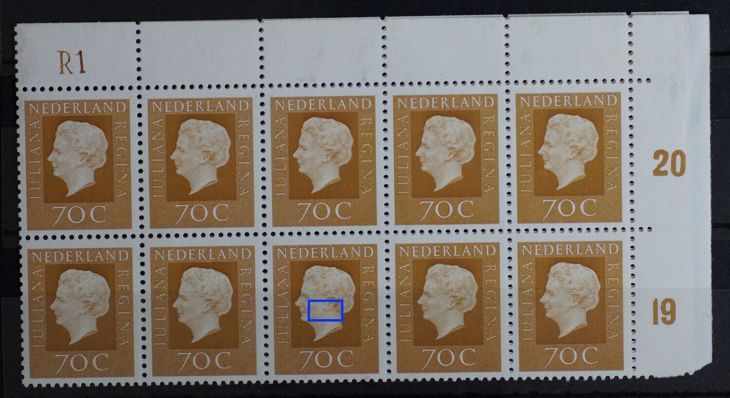 NVPH 948 - ringetje in oor (zegel 188), in veldeel van 20 zegels (dubbelgevouwen) - 948 P NVPH 948 - ringetje in oor (zegel 188), in veldeel van 20 zegels (dubbelgevouwen) - 948 P