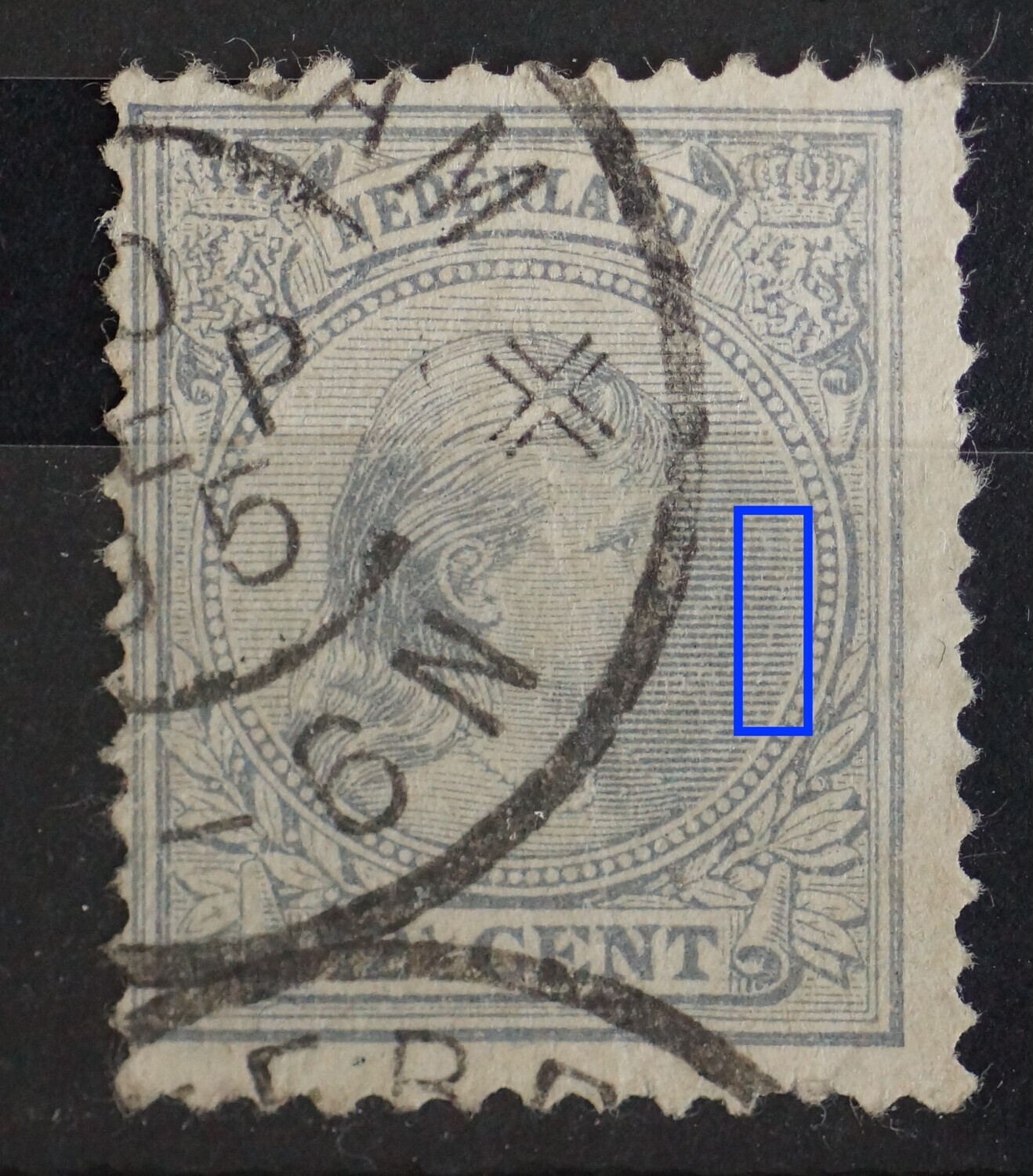 NVPH 38 - witte kras door arcering rechts