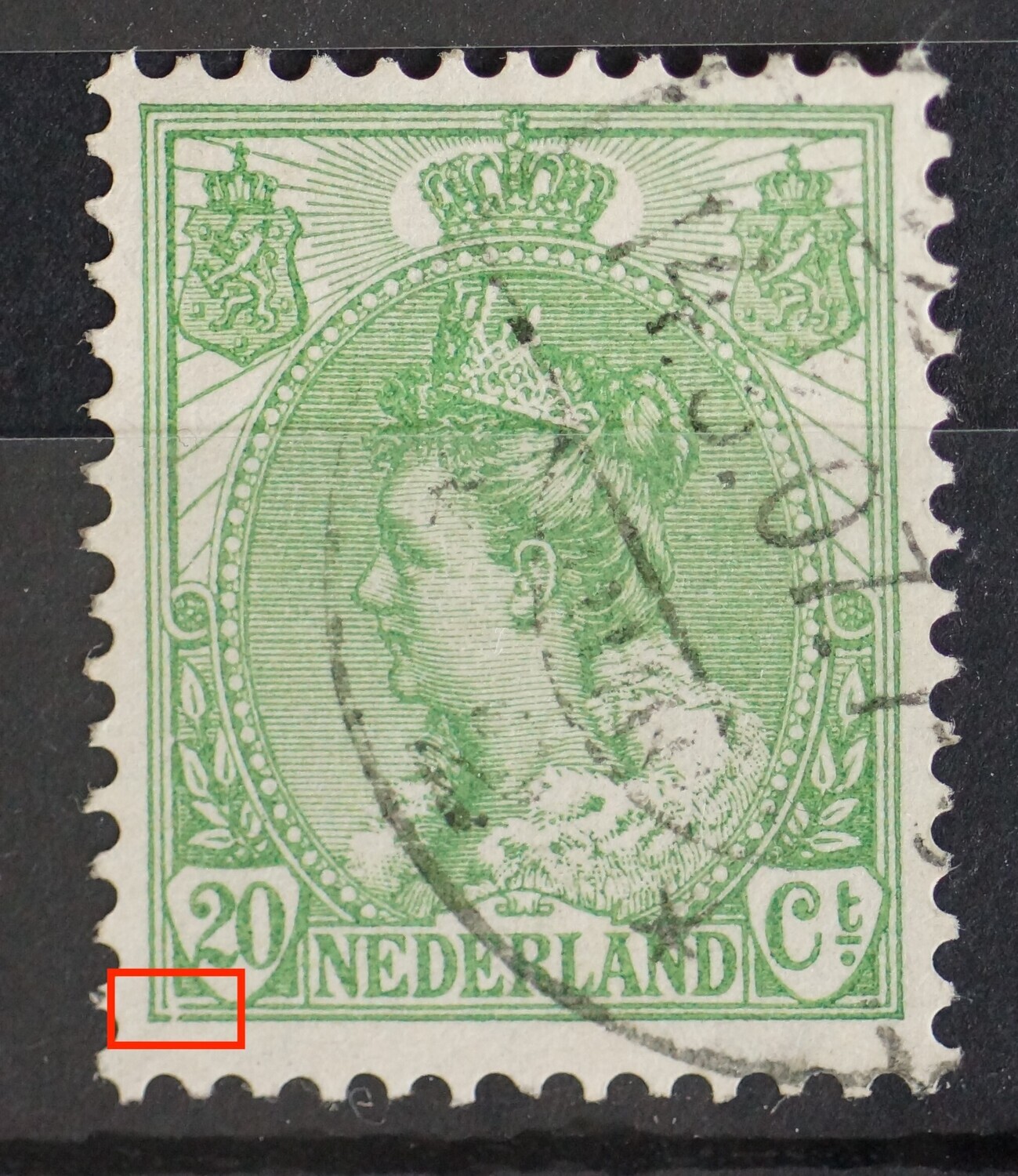 NVPH 68 - breuk in kaderlijnen onder, links NVPH 68 - breuk in kaderlijnen onder, links