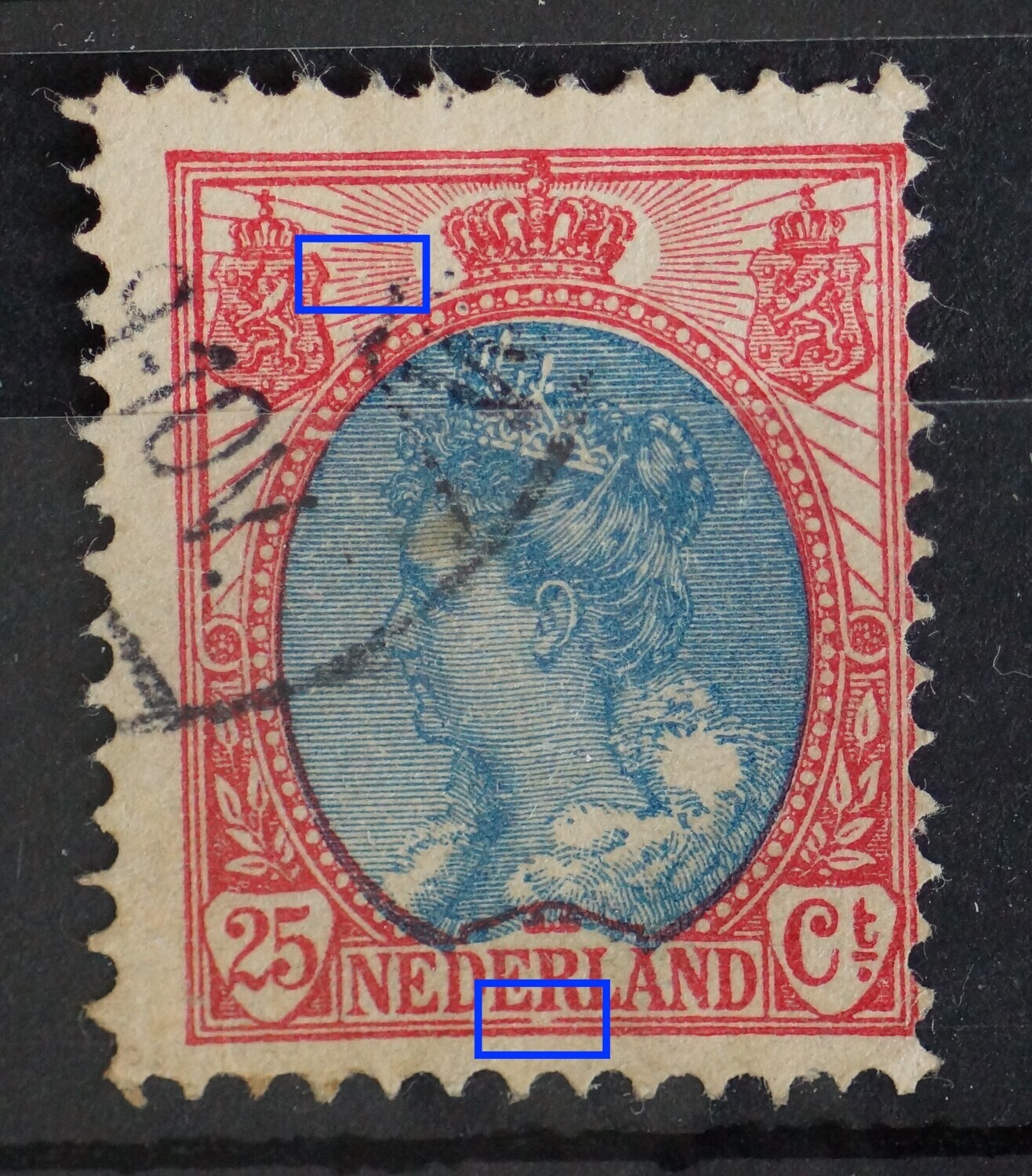 NVPH 71 - o.a. breuk in kaderlijn onder de R van NEDERLAND