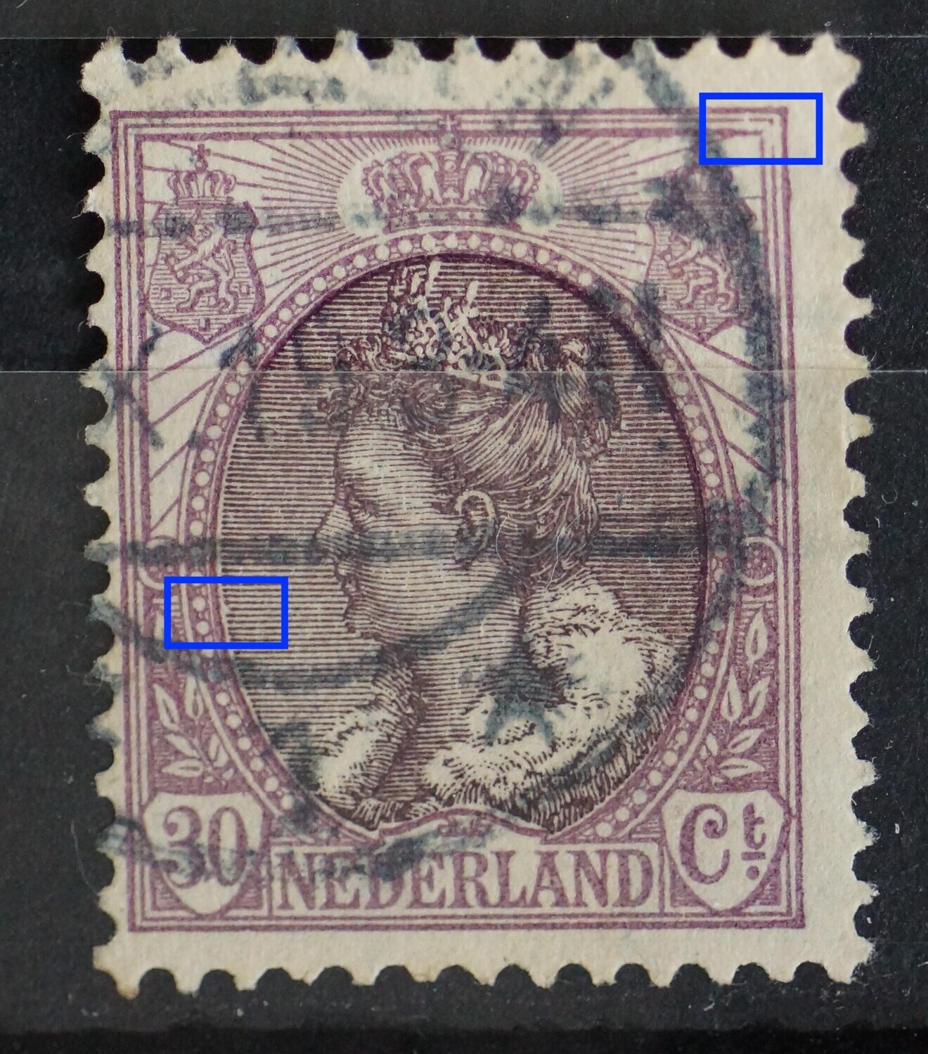 NVPH 72 - o.a. breuk in kaderlijn boven en rechts