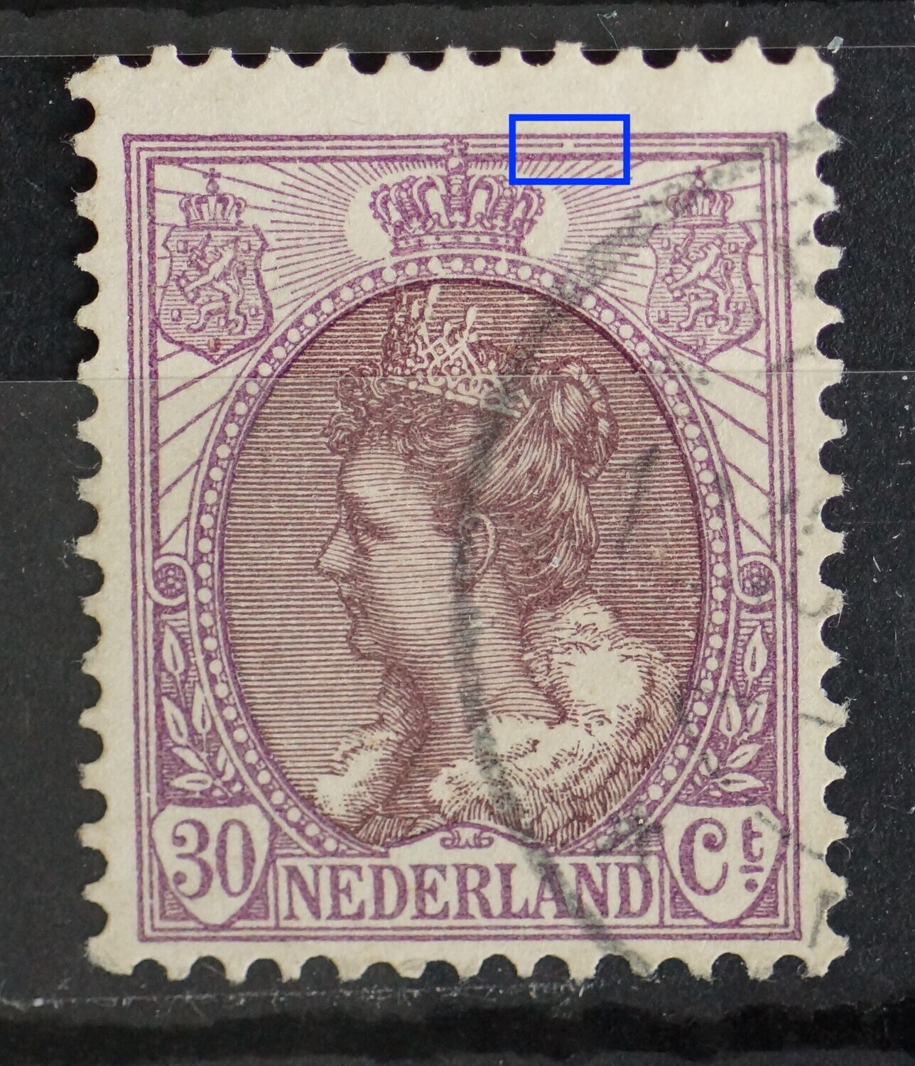 NVPH 72 - breuk in kaderlijn boven, rechts