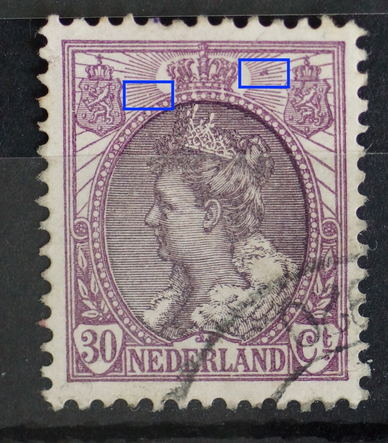 NVPH 72 - o.a. vlek in stralen rechts van kroon